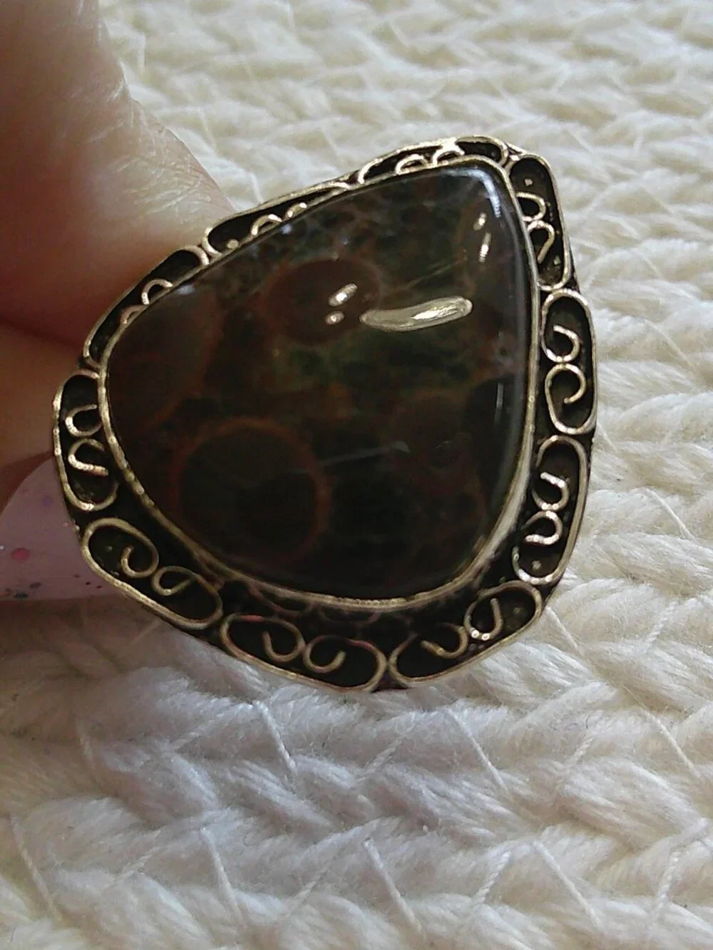 Natural BIRDS EYE JASPER Handmade Sterling 925 Ring Size 8.25 #83F